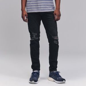 abercrombie & fitch langdon washed black distressed skinny jeans